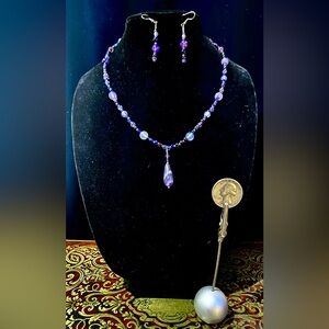 SHOJ Amethyst Teardrop Pendant Necklace with Matching Earrings